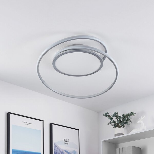 Lucande LED stropna svetilka Noud, 65 cm, srebrna, kovinska, CCT, zatemnjen, Siva, spalnica, Kovina, Sodobni