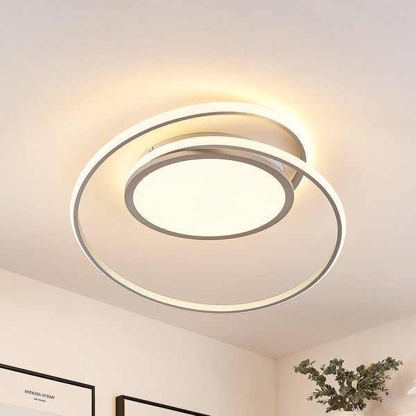 Lucande LED stropna svetilka Noud, 65 cm, srebrna, kovinska, CCT, zatemnjen, Siva, spalnica, Kovina, Sodobni
