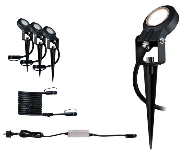 Paulmann Plug & Shine Sting 3.000K osnovni komplet 3, zatemnjen, Črna, Kovina, Sodobni