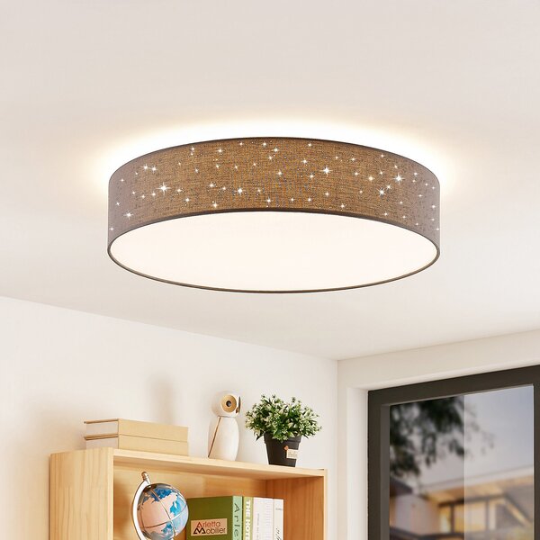 Lindby LED stropna svetilka Ellamina, Ø 60 cm, antracit, tekstil, zatemnjen, Črna, Dnevna soba / jedilnica, Tkanine / tekstil, Sodobni