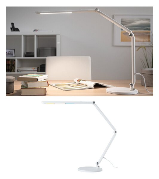 Paulmann LED-namizna svetilka FlexBar, bela, 36 cm, CCT, zatemnjen, Bela, Študija / pisarna, Kovina, Sodobni