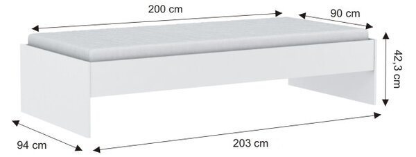 KONDELA Postelja, bela, 90x200, TIDI 318617