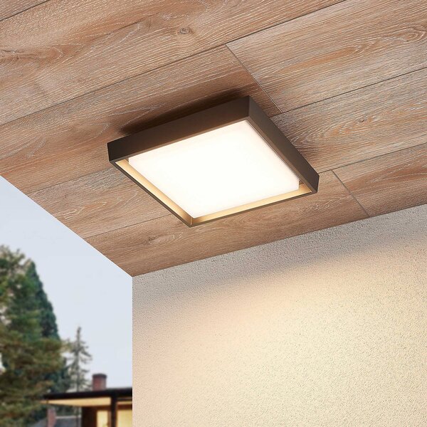 Lucande LED-zunanja stropna svetilka Birta, temno siva, 27 cm, IP54, Siva, Kovina, Sodobni