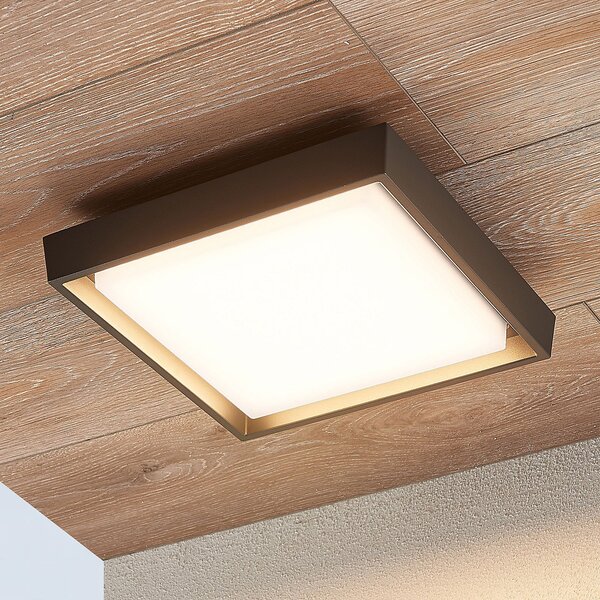 Lucande LED-zunanja stropna svetilka Birta, temno siva, 27 cm, IP54, Siva, Kovina, Sodobni
