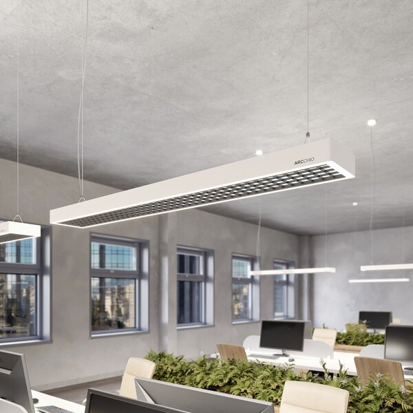 Arcchio Susi LED pisarniška viseča svetilka, bela, 120 cm, 4.000K, DALI, zatemnjen, Bela, Študija / pisarna, Aluminij, Sodobni
