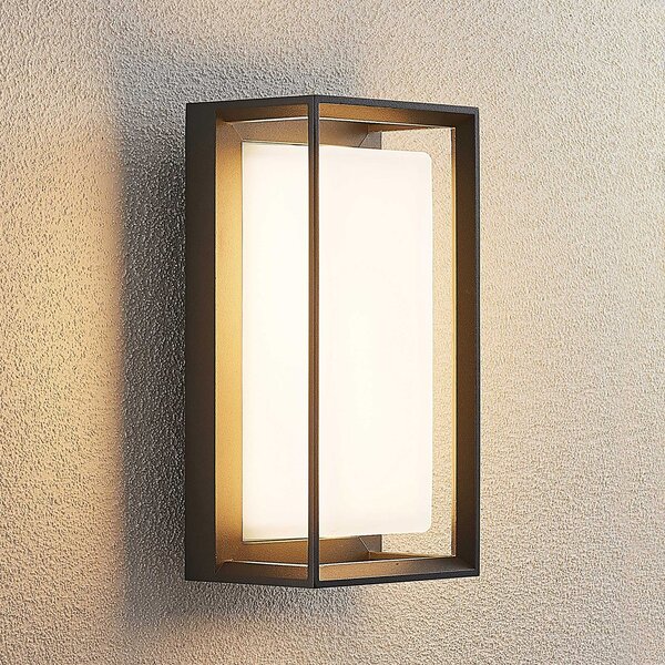 Arcchio LED stensko svetilo Ismera, antracit/opal, IP65, steklo, Črna, Kovina, Sodobni