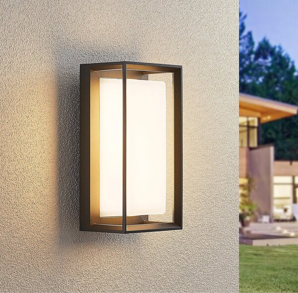 Arcchio LED stensko svetilo Ismera, antracit/opal, IP65, steklo, Črna, Kovina, Sodobni