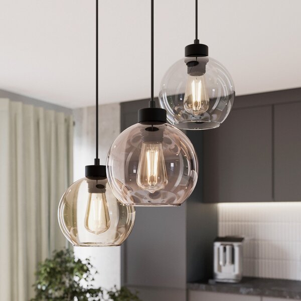 TK Lighting Visoka svetilka Cubus, Ø 50 cm, 3-delna, prozorna/medeno rjava, steklo, zatemnjen, Večbarvna, Dnevna soba / jedilnica, Steklo, Sodobni, Obeski v svežnju