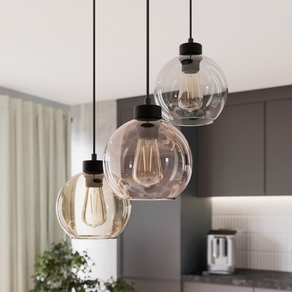 TK Lighting Visoka svetilka Cubus, Ø 50 cm, 3-delna, prozorna/medeno rjava, steklo, zatemnjen, Večbarvna, Dnevna soba / jedilnica, Steklo, Sodobni, Obeski v svežnju