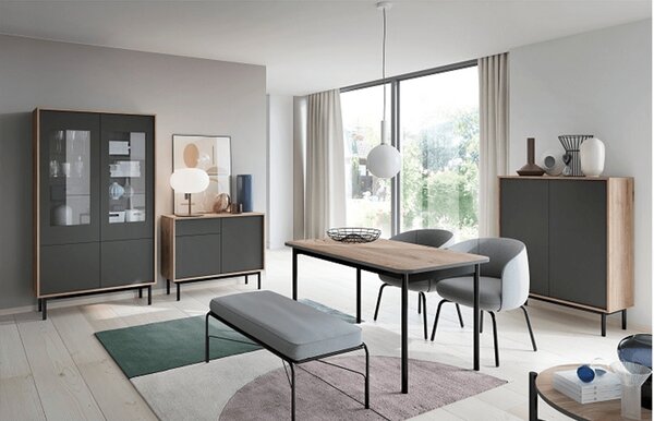 KONDELA Vitrina, hrast jaskson hickory/grafit, BERGEN BWT54