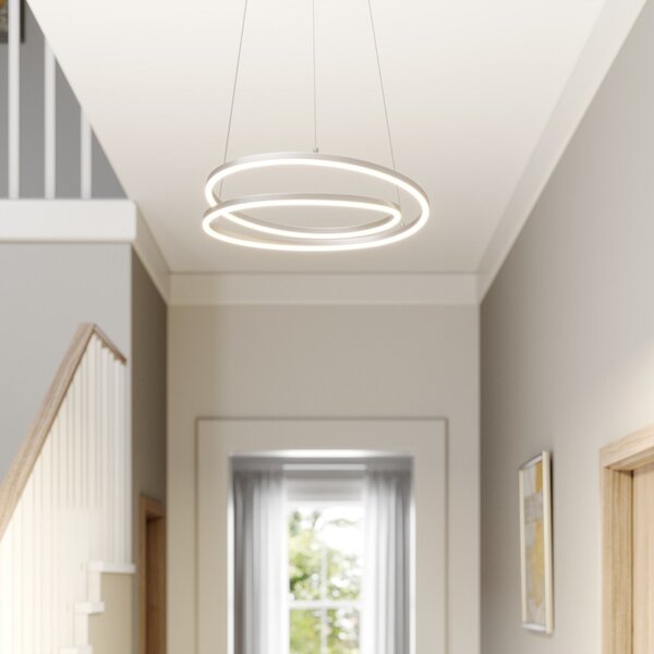 Lindby LED viseča svetilka Davian, nikljeva barva, Ø 49 cm, z možnostjo, zatemnjen, Kovinska, Dnevna soba / jedilnica, Aluminij, Sodobni