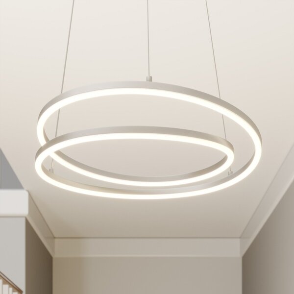 Lindby LED viseča svetilka Davian, nikljeva barva, Ø 49 cm, z možnostjo, zatemnjen, Kovinska, Dnevna soba / jedilnica, Aluminij, Sodobni