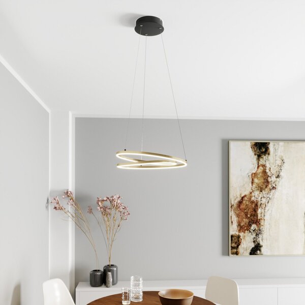 Lindby LED viseča svetilka Davian, medeninaste barve, 49 cm, z možnostjo, zatemnjen, Zlata / medeninasta, Dnevna soba / jedilnica, Aluminij, Sodobni