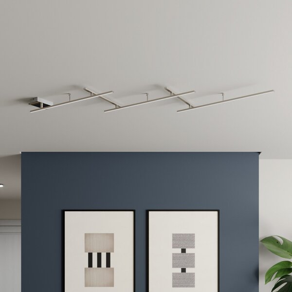 Trio Lighting Indira, vrtljiva LED stropna svetilka, dimmer, nikelj, zatemnjen, Siva, Dnevna soba / jedilnica, Kovina, Sodobni