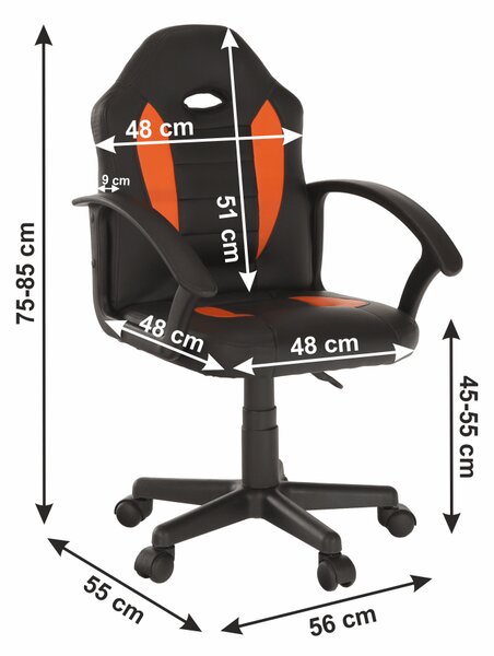 KONDELA Pisarniški stol, eko usnje črna/oranžna, MADAN NEW