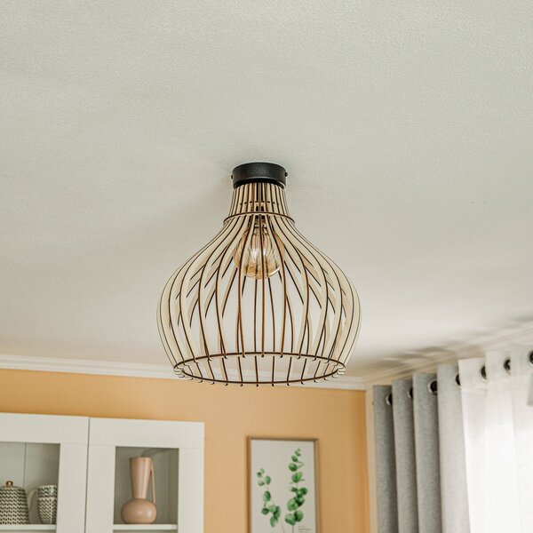 TEMAR LIGHTING Stropna svetilka Barrel z leseno senčnico, zatemnjen, Les, Dnevna soba / jedilnica, Les, Podeželska hiša / Rustikalna