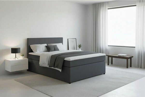 BOXSPRING POSTELJA 140 cm x 200 cm , tekstil, leseni material antracit