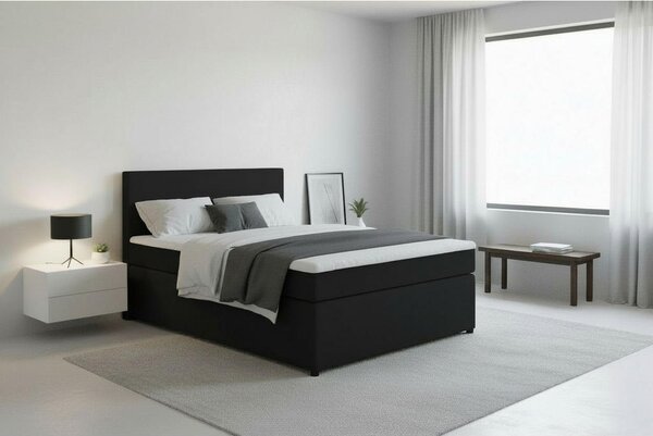 BOXSPRING POSTELJA 140 cm x 200 cm , tekstil, leseni material barve grafita