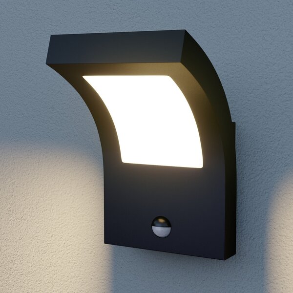 Arcchio LED zunanje stensko svetilo Advik, antracit, IP54, senzor, Črna, Aluminij, Sodobni