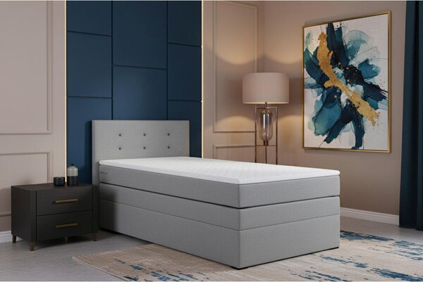 BOXSPRING POSTELJA 90 cm x 200 cm , tekstil, leseni material siva