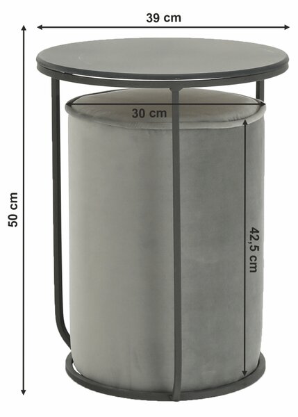KONDELA Set mizica in taburet, siva žametna tkanina/temno siva, LEILA