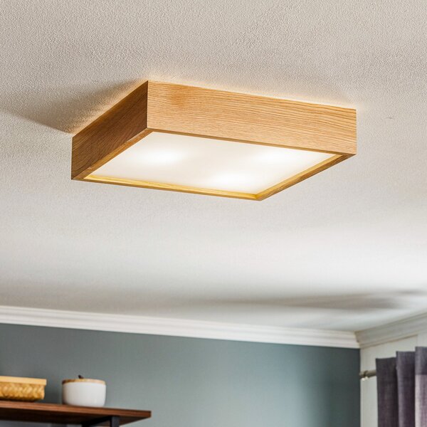 TEMAR LIGHTING Stropna svetilka Quatro DR z lesenim okvirjem, 38,5 cm, zatemnjen, Les, Dnevna soba / jedilnica, Les, Sodobni