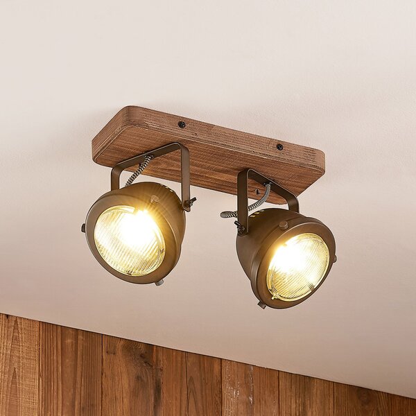 Lindby Stropni reflektor Farovi, črn, 27 cm, 2-svetlobni, GU10, zatemnjen, Črna, Dnevna soba / jedilnica, Les, Industrijski dizajn