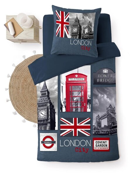 Temno modra enojna bombažna posteljnina 140x200 cm City London – douceur d'intérieur