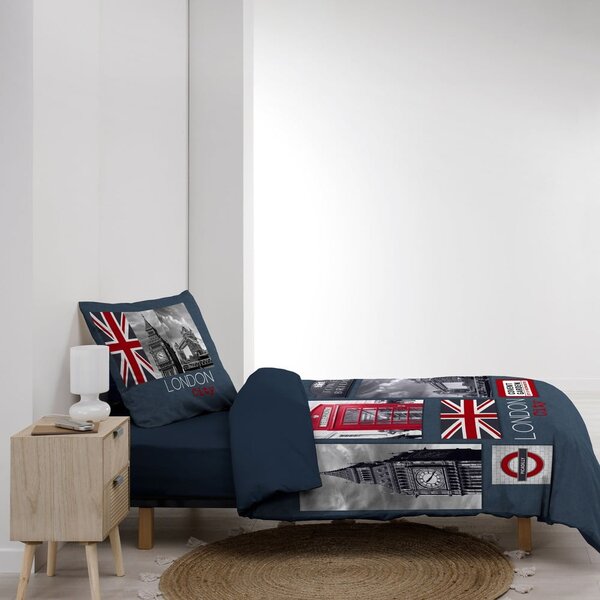 Temno modra enojna bombažna posteljnina 140x200 cm City London – douceur d'intérieur