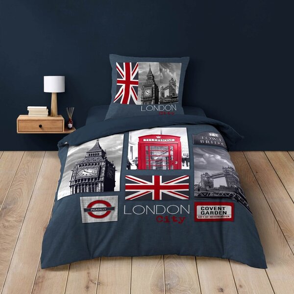 Temno modra enojna bombažna posteljnina 140x200 cm City London – douceur d'intérieur