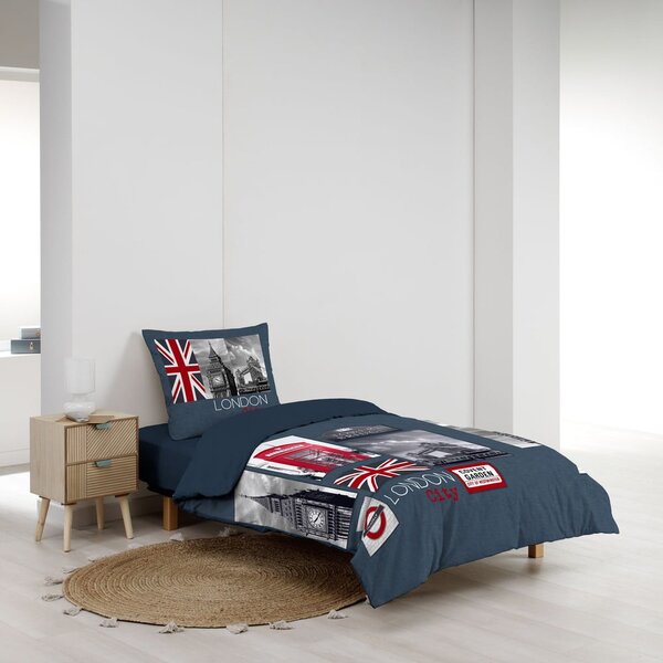 Temno modra enojna bombažna posteljnina 140x200 cm City London – douceur d'intérieur