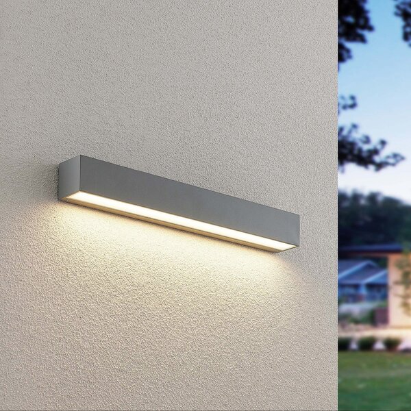 Lucande LED zunanja stenska svetilka Lengo, 50 cm, srebrna, navzdol, 3.000 K, Kovinska, Aluminij, Sodobni
