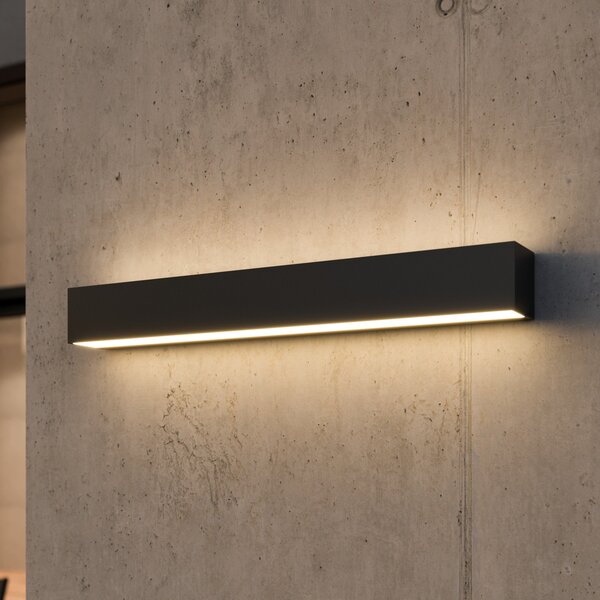 Lucande LED-stenna svetilka Lengo, 50 cm, antracitna, svetloba navzgor/navzdol,, Črna, Aluminij, Sodobni