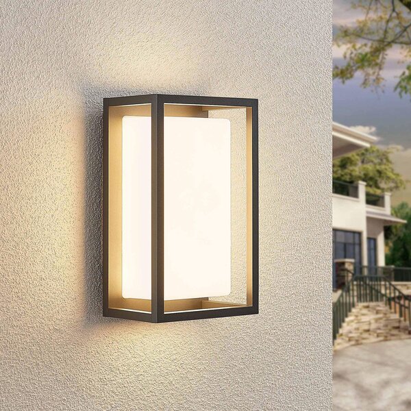Lucande LED zunanja stenska svetilka Ilirian, antracit, aluminij, 15 cm, Črna, Aluminij, Sodobni