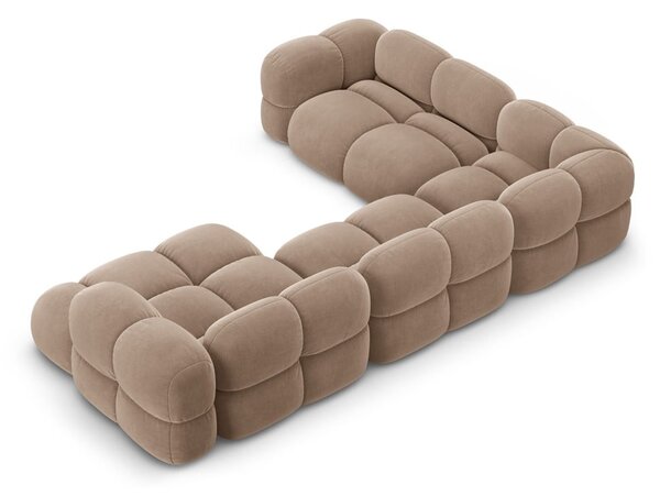 Rjava žametna kotna sedežna garnitura (levi kot/v obliki črke "U") Loretto – Cosmopolitan Design