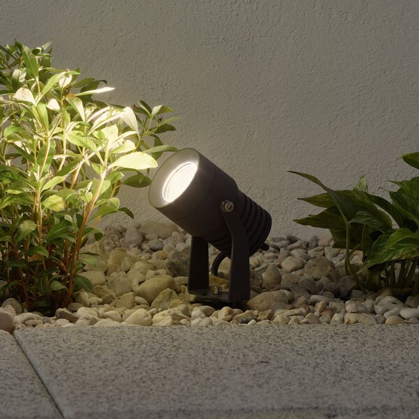 Lucande LED zunanji reflektor Jon, s talno konico, nastavljiv, IP65, Siva, Aluminij, Sodobni
