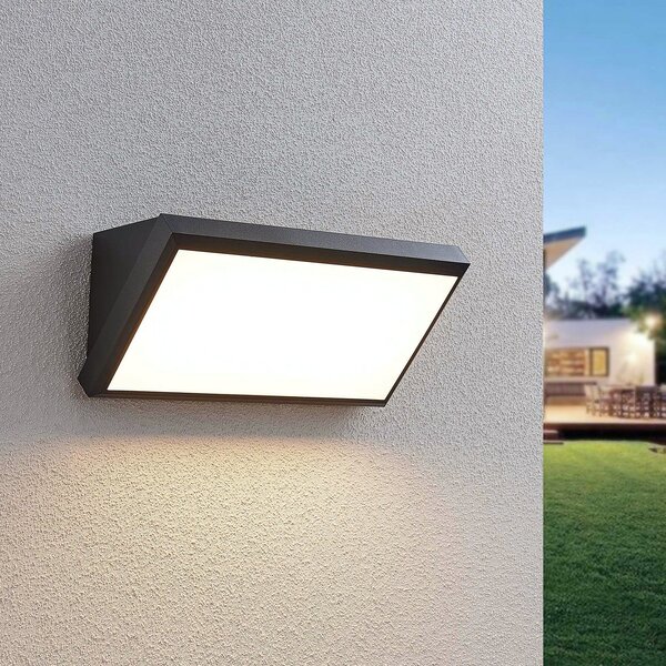 Lindby LED zunanja stenska svetilka Abby, siva, plastika, IP65, Črna, Plastika, Sodobni, Stenska vtičnica spodaj