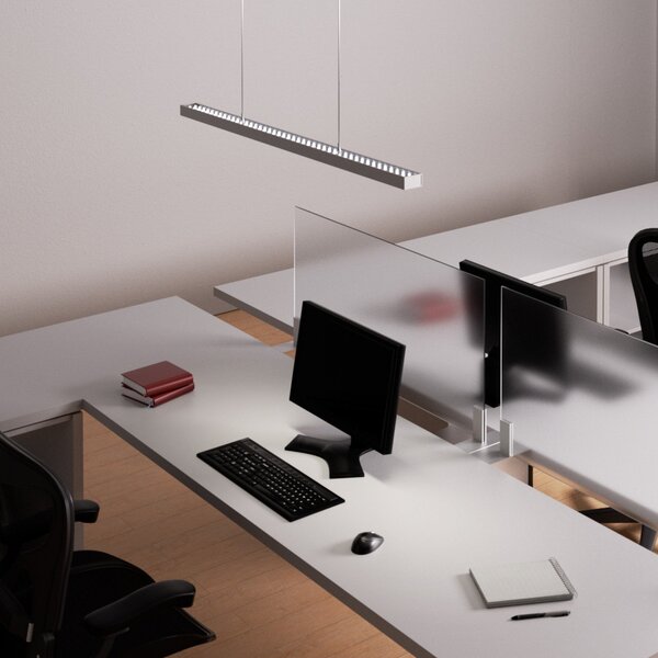 Arcchio LED pisarniška viseča svetilka Jolinda, srebrna, 118 cm, gor/dol, Siva, Študija / pisarna, Kovina, Sodobni