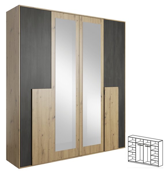 KONDELA Omara z ogledalom 4D, artisan hrast/črni norveški bor, BAFRA