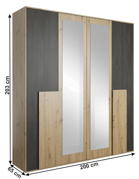 KONDELA Omara z ogledalom 4D, artisan hrast/črni norveški bor, BAFRA