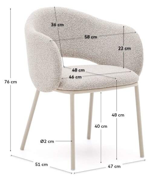 Slonokoščen oblazinjen jedilni stol Maina – Kave Home