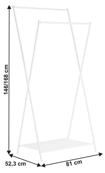 KONDELA Dvostranski obešalnik s polico, bel, JULAN