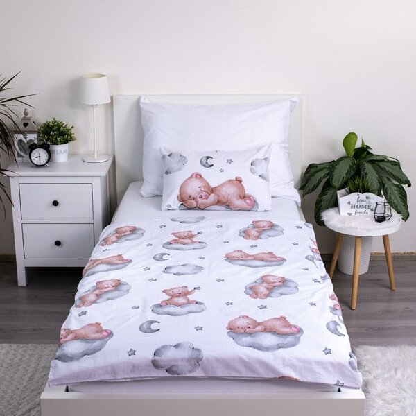 Bela bombažna otroška posteljnina za otroško posteljico 100x135 cm Teddy Bear "Ribbon" – Jerry Fabrics