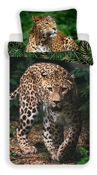 Enojna bombažna otroška posteljnina 140x200 cm Leopard "Green" – Jerry Fabrics
