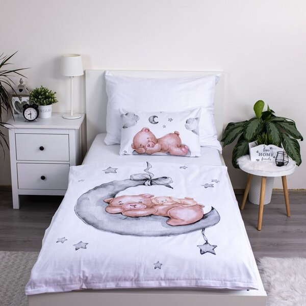 Bela bombažna otroška posteljnina za otroško posteljico 100x135 cm Teddy Bear "Ribbon" – Jerry Fabrics