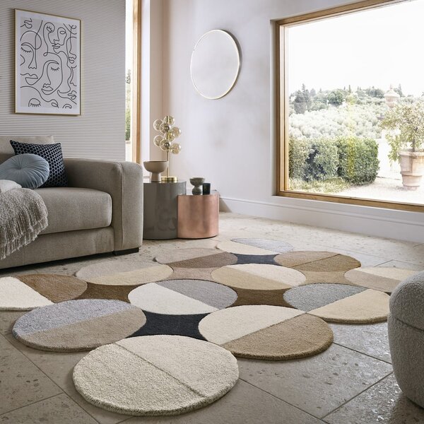 Sivo-bež ročno tkana volnena preproga 160x230 cm Mia Ellipse – Flair Rugs
