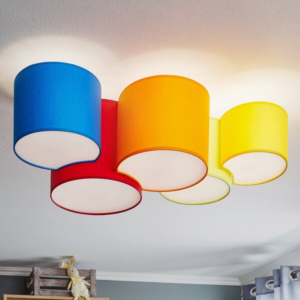 TK Lighting Stropna svetilka Mona s petimi žarnicami, večbarvna, zatemnjen, Večbarvna, spalnica, Tkanine / tekstil, Sodobni