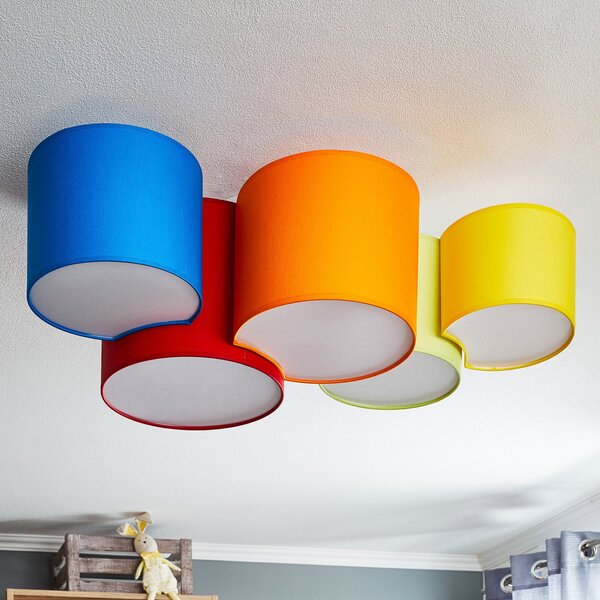 TK Lighting Stropna svetilka Mona s petimi žarnicami, večbarvna, zatemnjen, Večbarvna, spalnica, Tkanine / tekstil, Sodobni