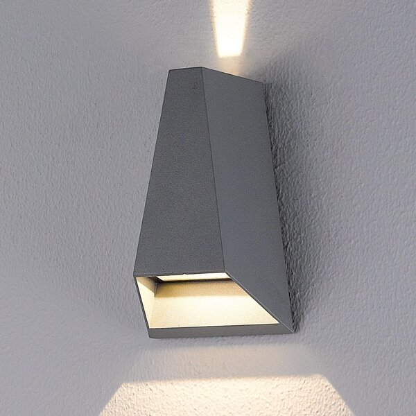 Lucande LED zunanje stensko svetilo Jendrik, višina 17 cm, antracit, Črna, Kovina, Sodobni