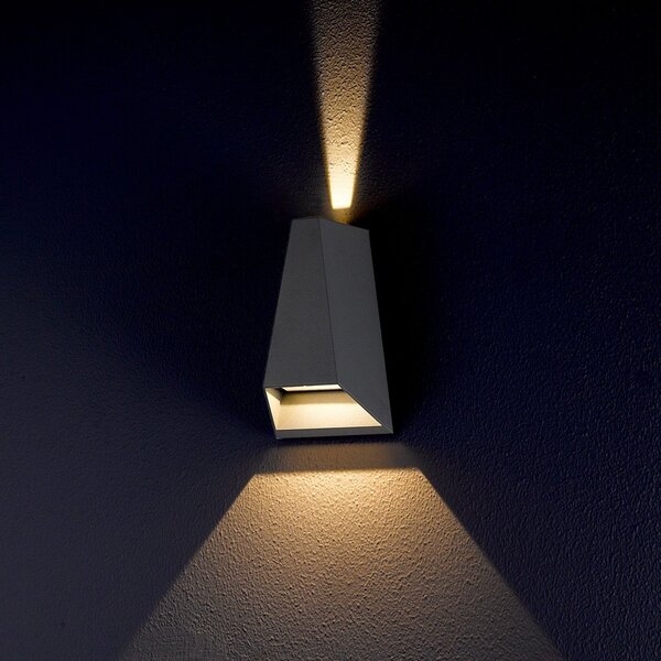 Lucande LED zunanje stensko svetilo Jendrik, višina 17 cm, antracit, Črna, Kovina, Sodobni